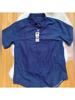 Bohio Blue Patterned Short Sleeve Button-Up Shirt Medium